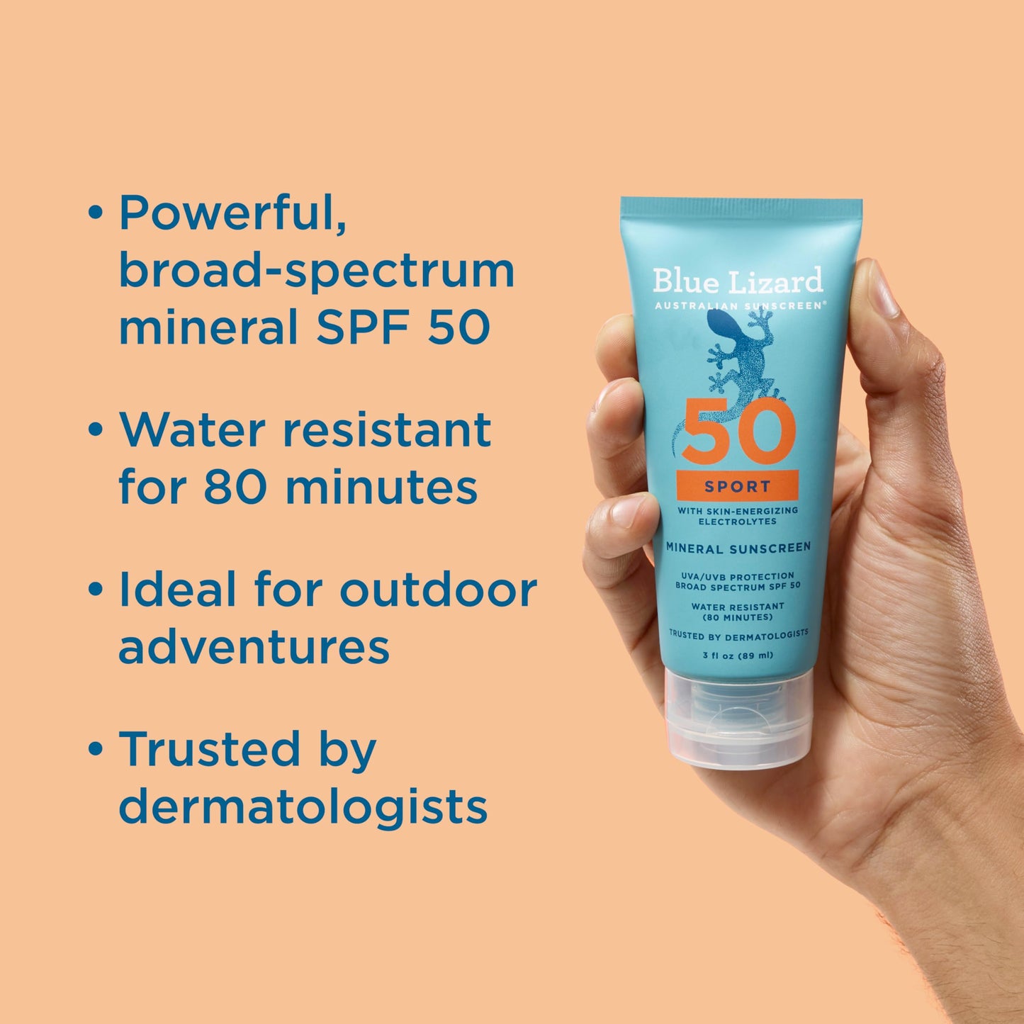 Blue Lizard Sport Mineral SPF 50 Lotion, Ideal for Athletes, 100% Mineral Sunscreen Actives, Fragrance-Free, Paraben-Free, Vegan, 3.0 fl oz Beauty & Personal Care BLUE LIZARD