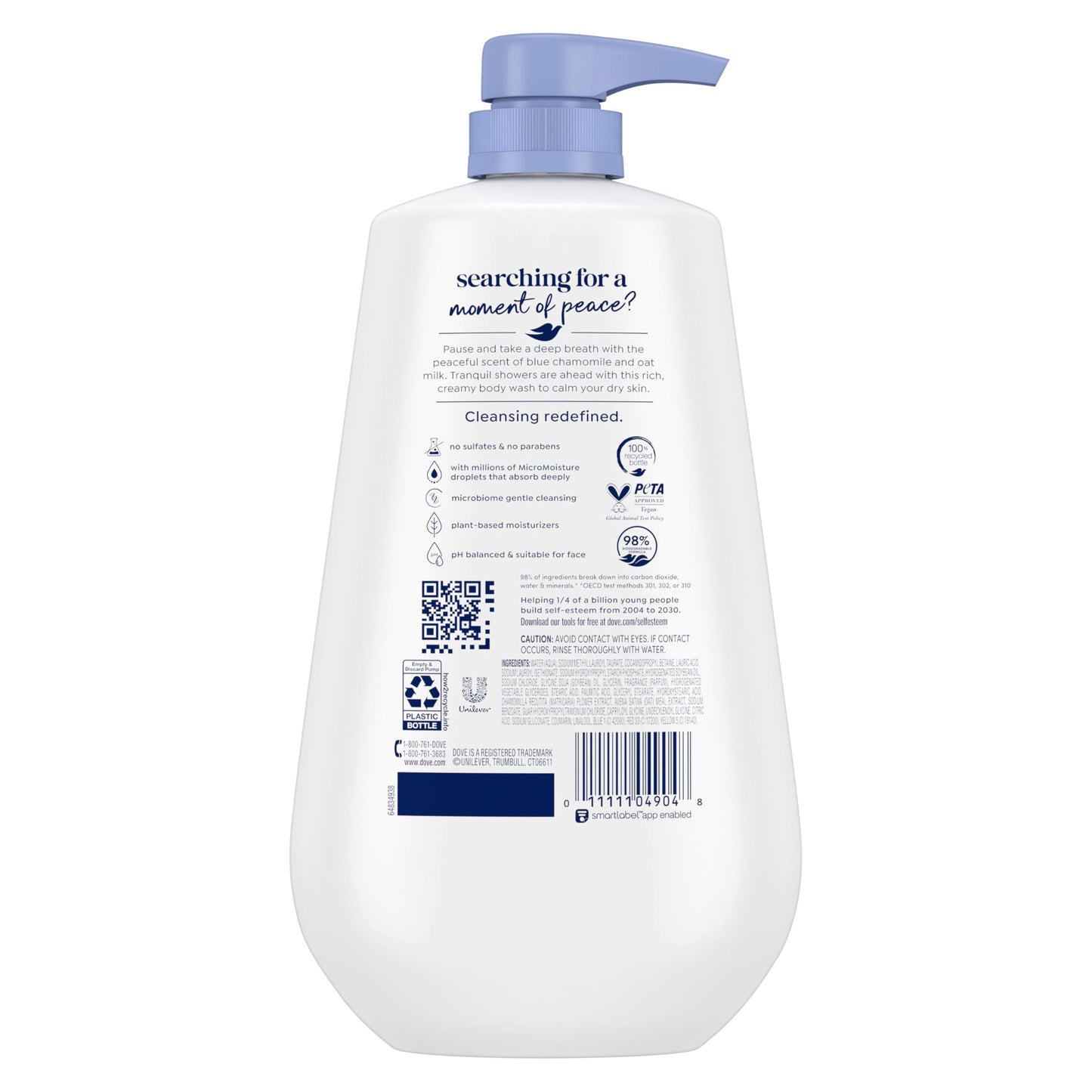Dove Body Wash with Pump Anti-Stress Blue Chamomile & Oat Milk, for 24hr Lotion-Soft Skin Moisturizing Skin Cleanser with No Sulfates No Parabens 30.6 Beauty & Personal Care Dove