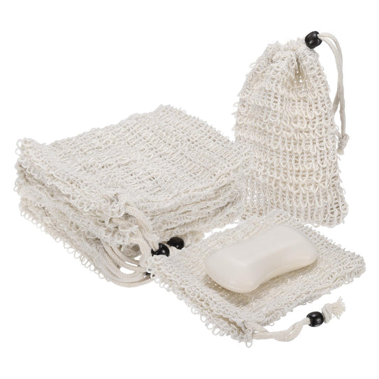 uxcell 10 Pcs Soap Saver Bag, 5.5"x4.7" Mesh Soap Bag with Drawstring Brown Wooden Bead Cotton Scrubber Pouch Exfoliating Net for Body Shower Foaming Beauty and Personal Care uxcell