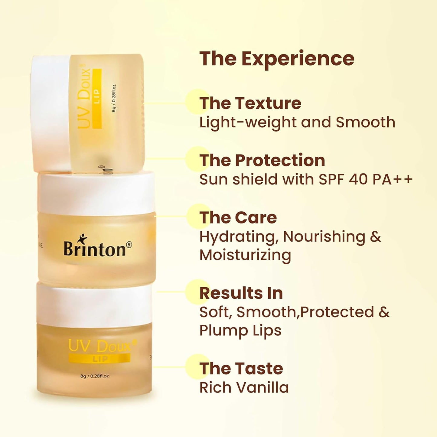Brinton UV Doux Lip Balm SPF40 - Hydrates and Protects Lips with Almond Oil, Olive Oil and Vitamin E Beauty and Personal Care Brinton
