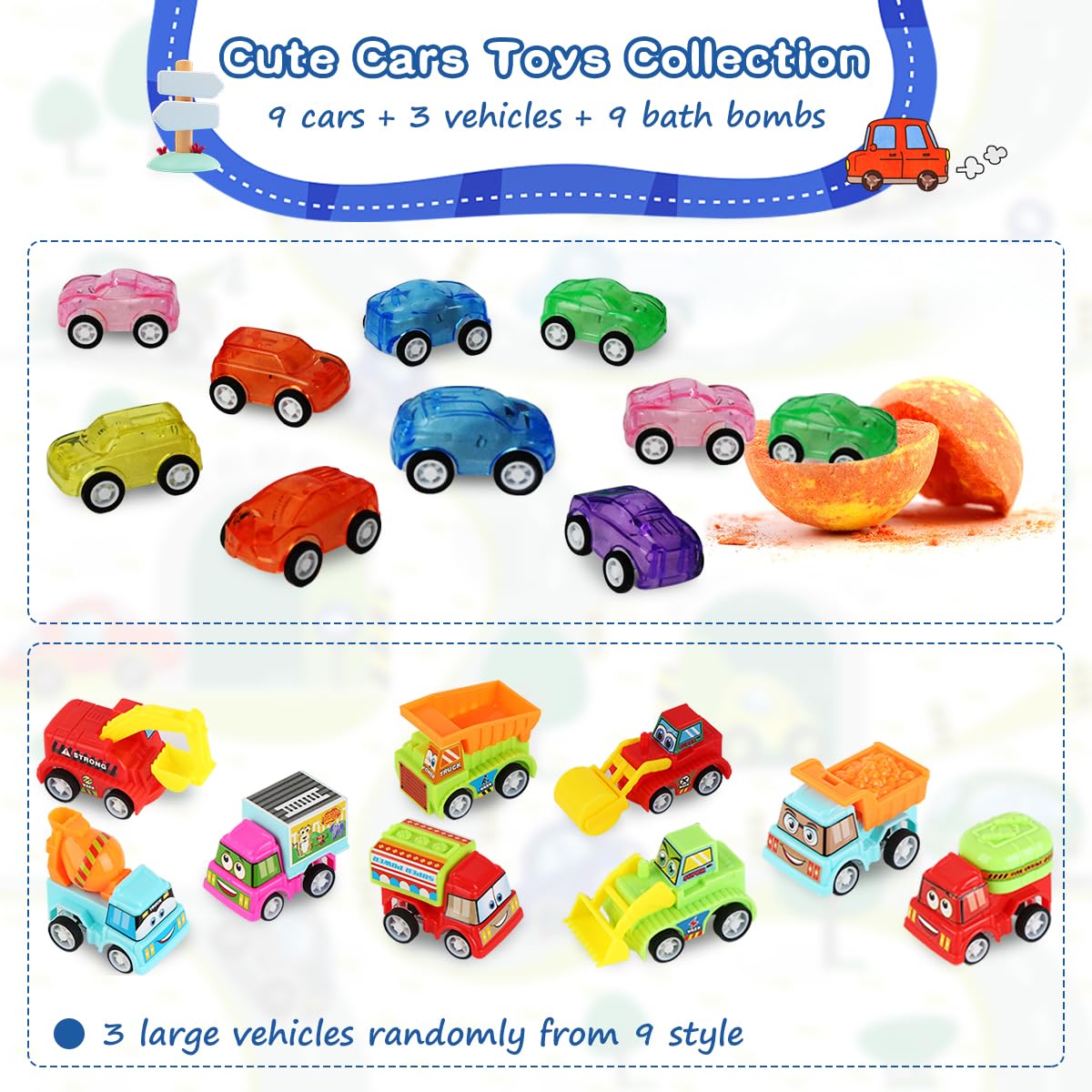 Bath Bombs for Kids with Toys Inside, Kids Bath Bombs for Boys Girls, 9-Piece Bathbombs Set Includes 9 Pull-Back Cars and 3 Vehicles, Halloween Beauty and Personal Care Lisotera