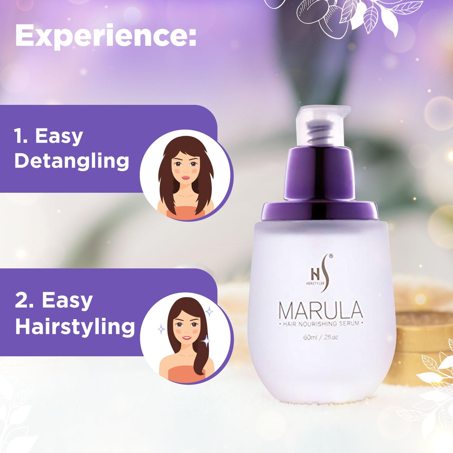 HerStyler Marula Oil Hair Serum - Anti Frizz Serum for Frizzy, Dry and Damaged Hair - Boosts Shine, Straightening - Address Flyaways, Split Ends - 2 Beauty & Personal Care HerStyler