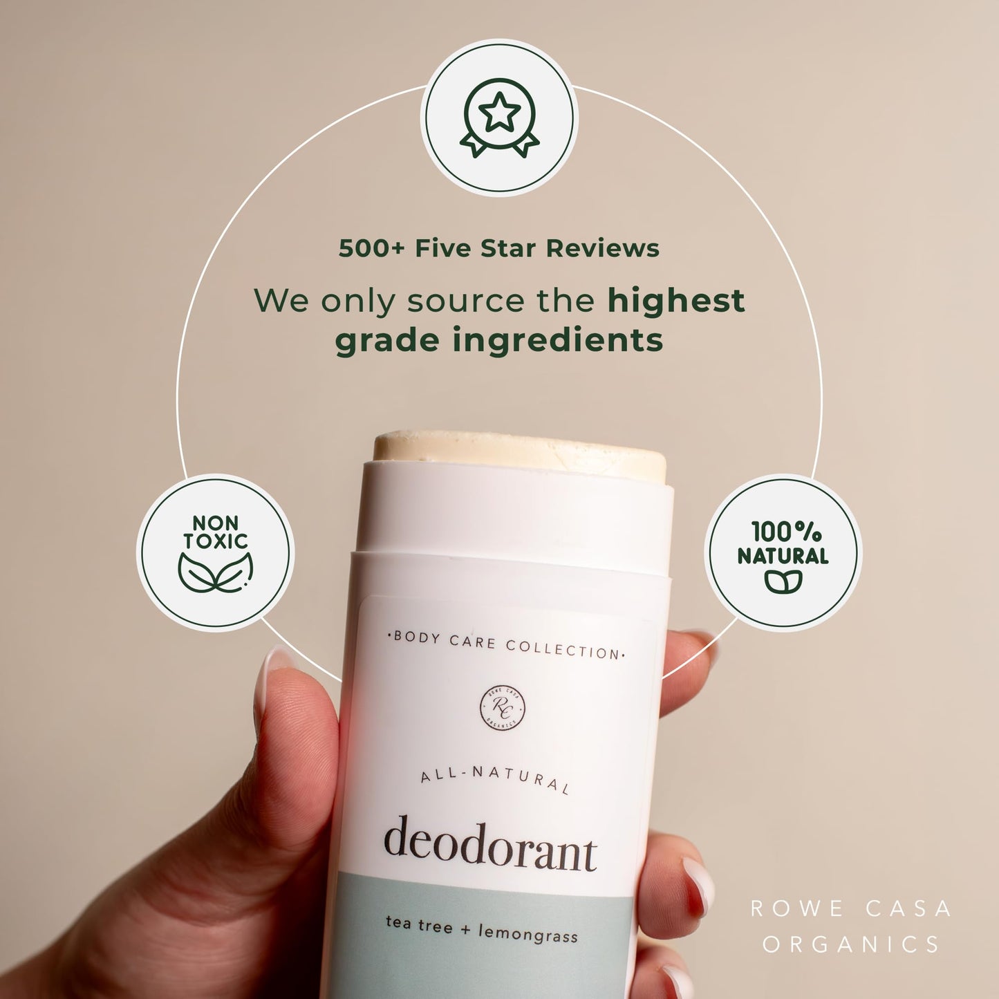 Rowe Casa Organics Tea Tree + Lemongrass Natural Aluminum Free Deodorant for Men and Women, Fresh and Energizing Paraben-Free Deodorant Stick Beauty and Personal Care Rowe Casa Organics