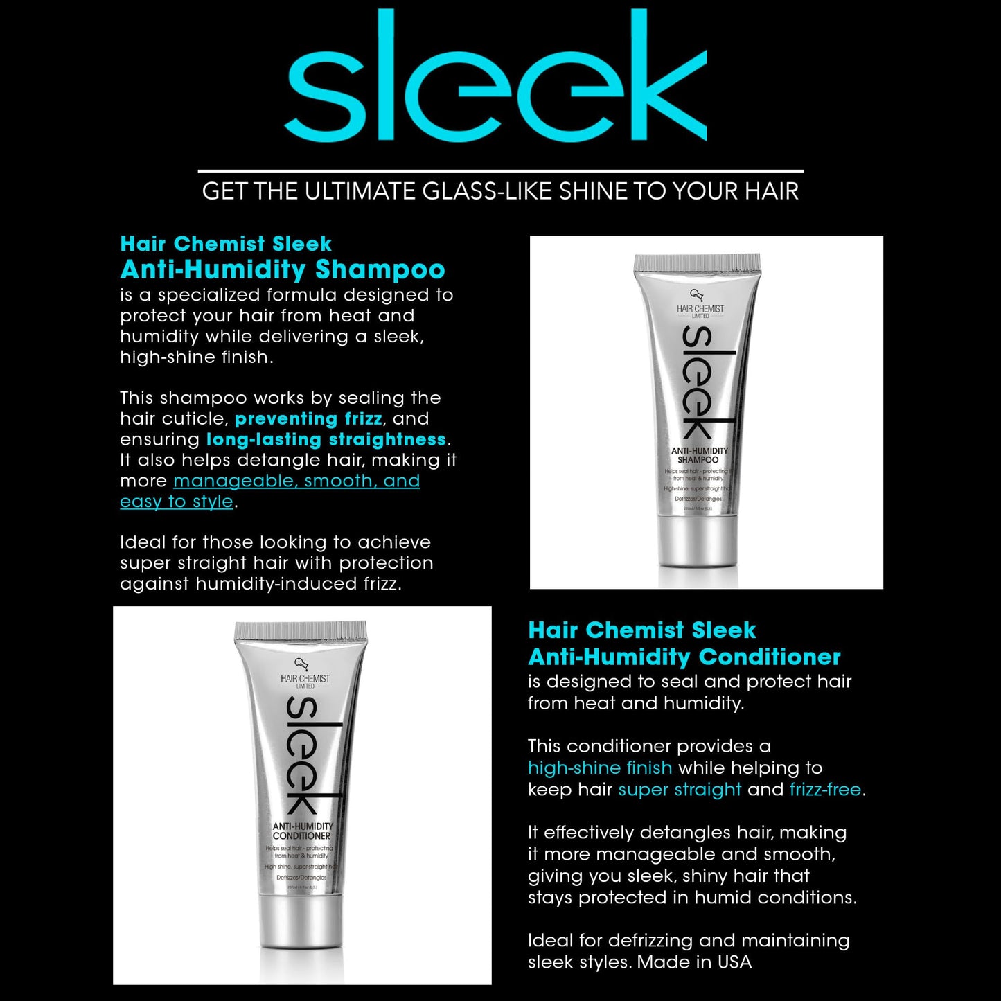 Hair Chemist Sleek Anti-Humidity Shampoo 8oz, Conditioner 8oz & Shine Coat 8oz 3-PC SET - Frizzy Hair Shampoo and Anti-Frizz Treatment Collection Beauty & Personal Care Hair Chemist