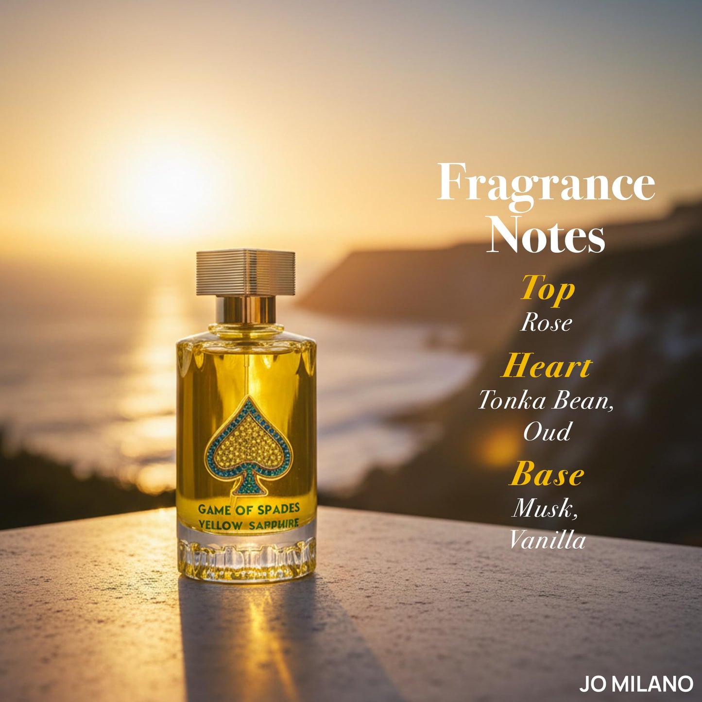 Jo Milano Game of Spades Yellow Sapphire Parfum Spray | 3.4 oz (100ml) | Amber, Sweet, Musky, Rose, Oud, Floral Scent | Long Lasting Fragrance for Men Beauty & Personal Care Jo Milano