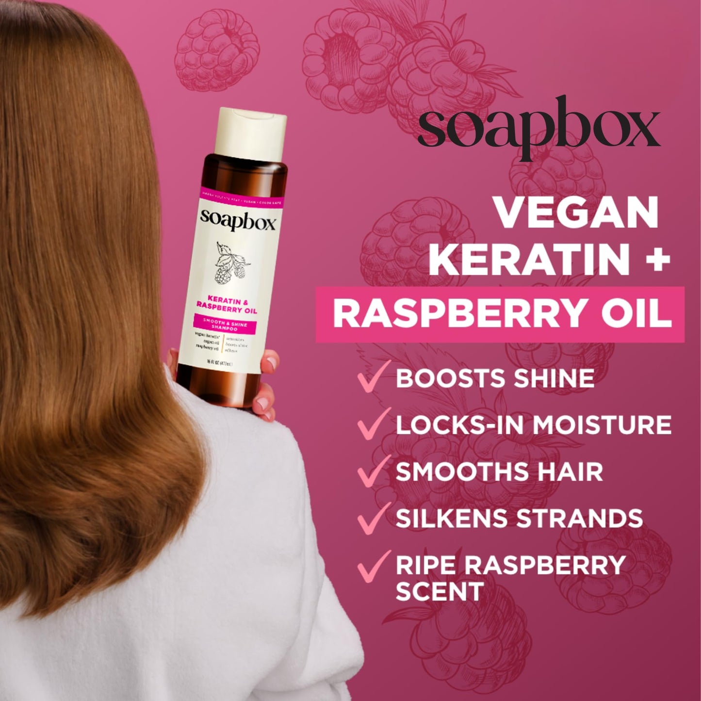 Soapbox Keratin & Raspberry Seed Oil Shampoo & Conditioner Set, Leaves Hair Shiny, Smooth & Glossy - Clean Ingredients Free of Harsh Chemicals Beauty & Personal Care Soapbox
