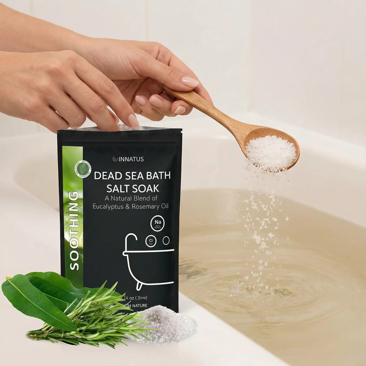 Dead Sea Soothing Bath Salt Soak with 21 Minerals - Relaxing, Detoxifying, and Nourishing for Skin - 14oz, Infused with Essential Oils - Rejuvenate Beauty and Personal Care INNATUS