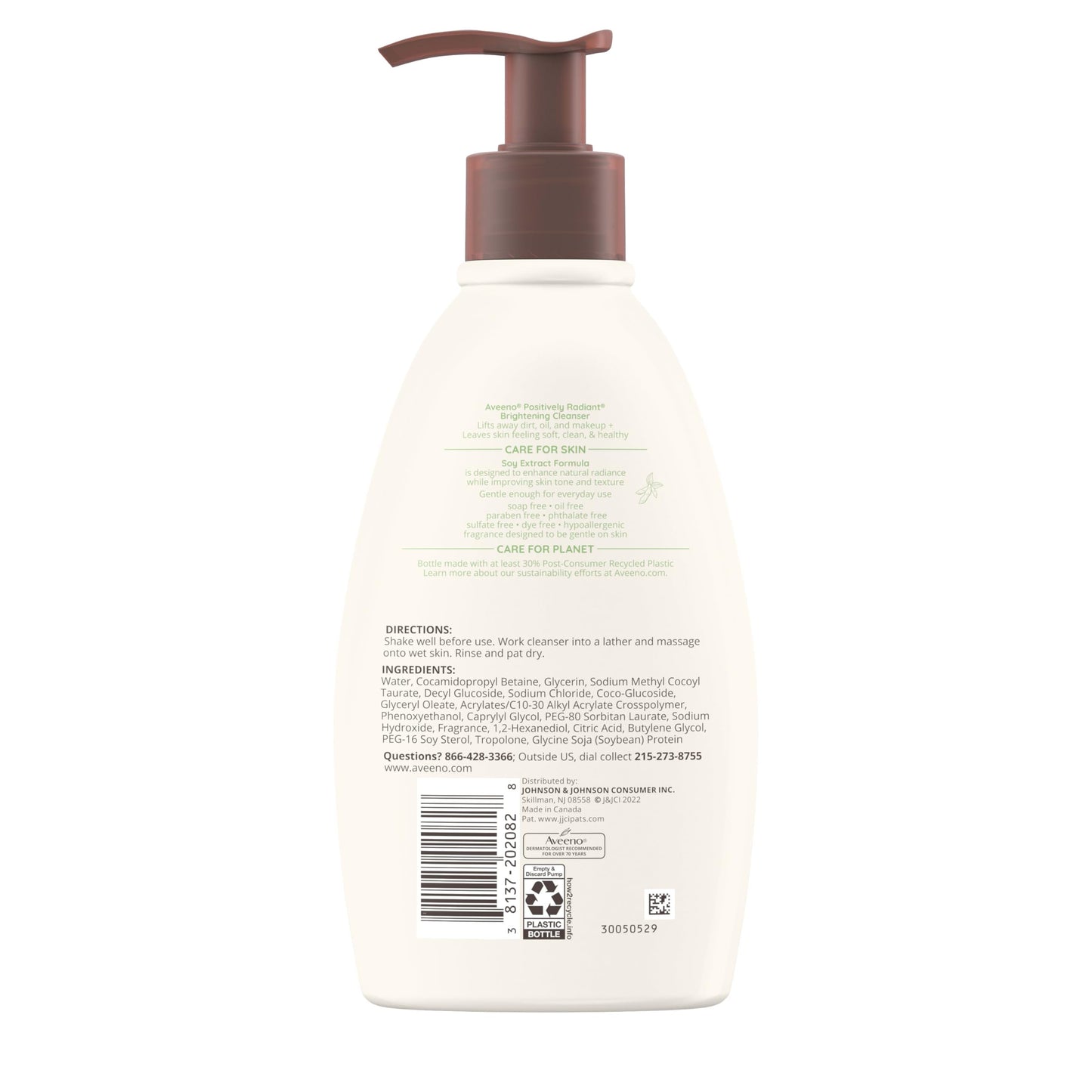 Aveeno Positively Radiant Brightening Facial Cleanser 11 oz – Moisture-Rich Soy Extract, Gentle for Sensitive Skin, Non-Comedogenic & Hypoallergenic Beauty & Personal Care Aveeno