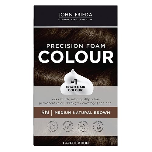 John Frieda Precision Foam Colour, Medium Natural Brown 5N, Full-coverage Hair Color Kit, Anti-Fade Gray Coverage, Deep Color Saturation Hair Dye, 1 Beauty & Personal Care John Frieda