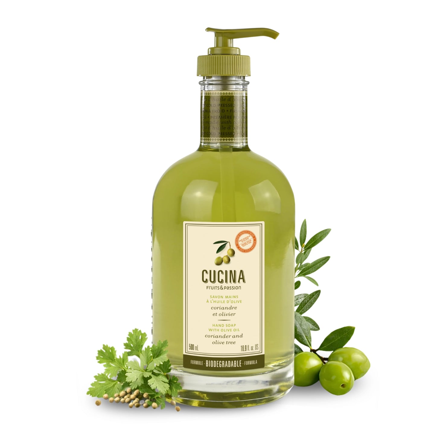 Fruits & Passion [Cucina] - Coriander & Olive Tree Hand Soap, Kitchen Liquid Hand Soap, Vegan, Natural Moisturizing Hand Wash in Glass Hand Soap Beauty & Personal Care Fruits and Passion