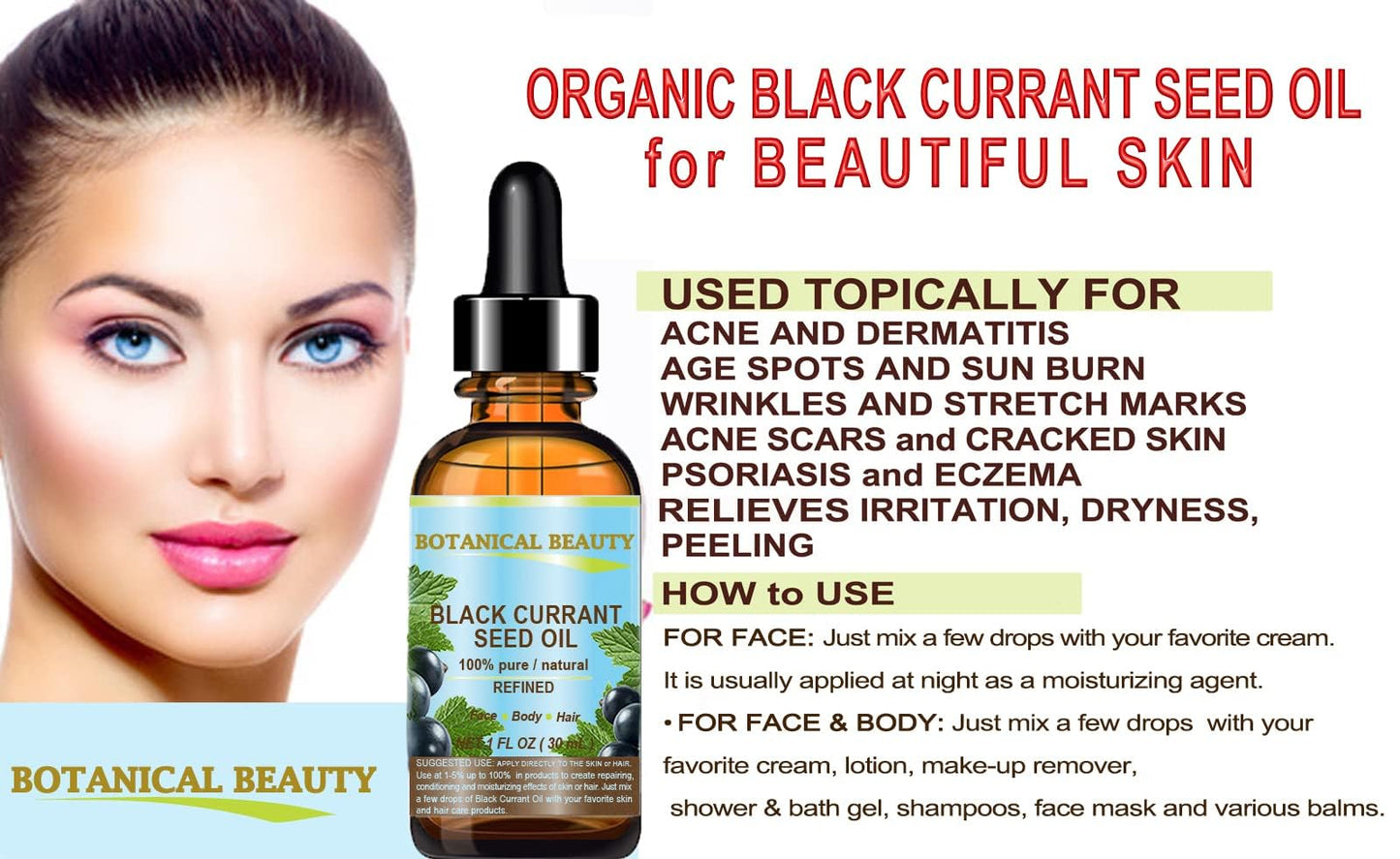 Botanical Beauty BLACK CURRANT SEED OIL 100% Pure Natural Undiluted Refined Cold Pressed Carrier Oil for Skin, Hair, Lip and Nail Care (1 Fl Oz) Beauty & Personal Care Botanical Beauty