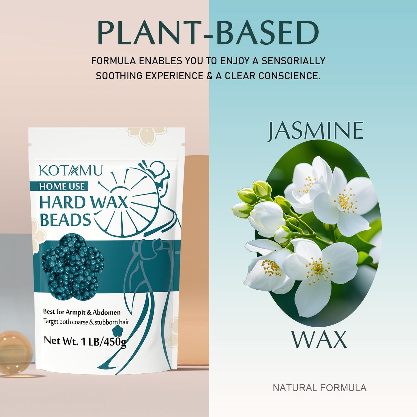 KOTAMU Hard Wax Beads for Hair Removal, 1lb Jasmine Wax Beads for Sensitive Skin Armpit Abdomen Face Leg Full Body Waxing Beans for Women Men at Home Beauty and Personal Care KOTAMU