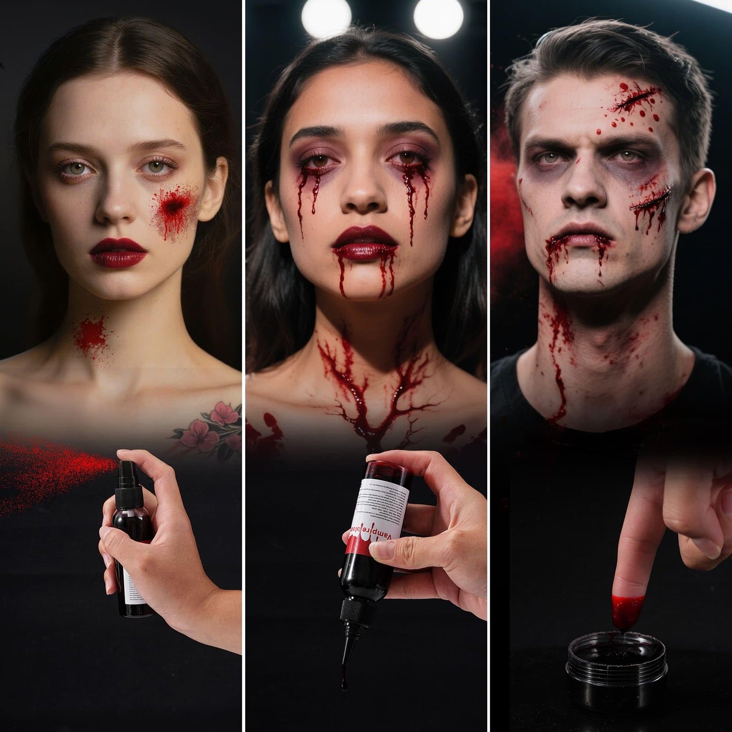 Vampire Blood Fake Blood Kit - Coagulated Gel, Spray & Dripping Liquid for Realistic Vampire Zombie SFX Makeup, Skin-Safe Washable Special Effects Beauty & Personal Care ErkangNest