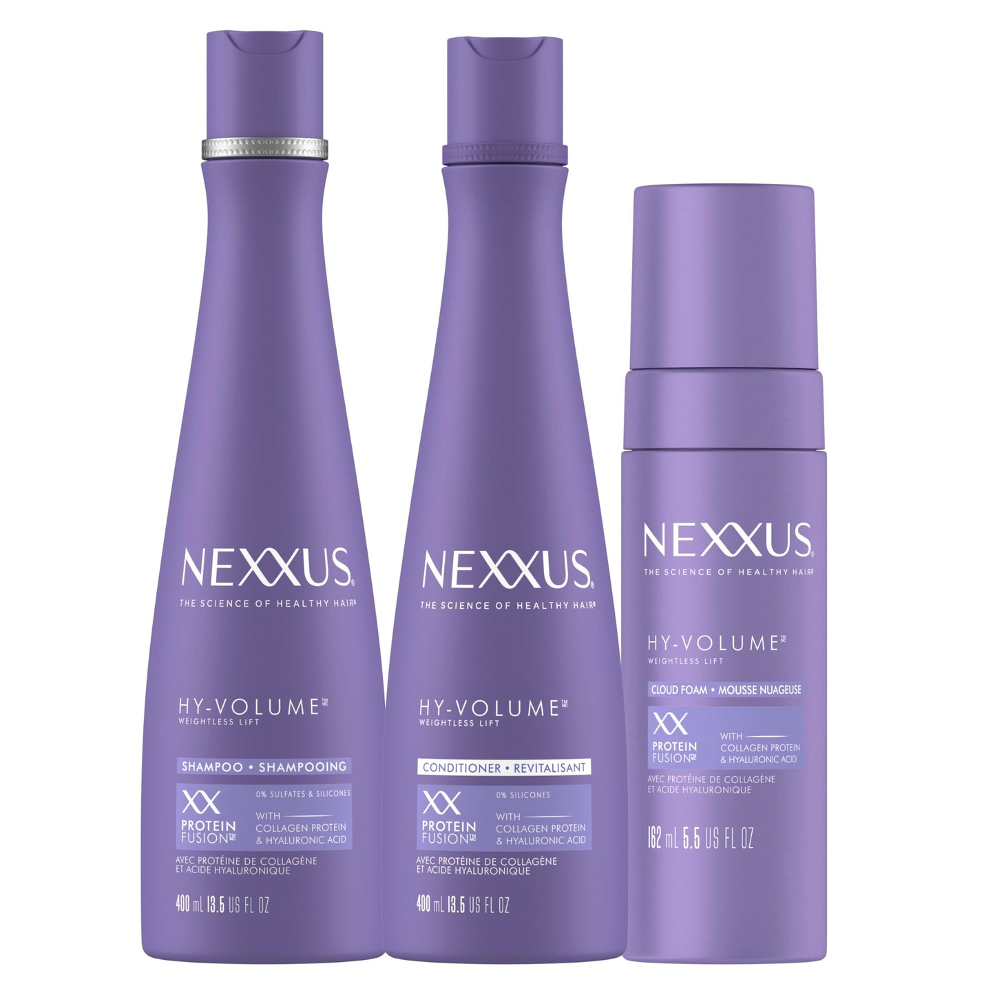 Nexxus HY-VOLUME Weightless Lift Shampoo, Conditioner & Foam 3 Pack PROTEIN FUSION with Collagen Protein & Hyaluronic Acid For Flat & Limp Hair for 48 Beauty & Personal Care Nexxus