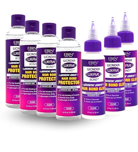 EBIN NEW YORK 4x Wonder Weave Bond Hair Protector (Clear) 8.5 oz Bundle with 3x Hair Bond Glue (Clear) 2 oz Protective Shield & Secure Hold - Seamless Beauty & Personal Care EBIN NEW YORK