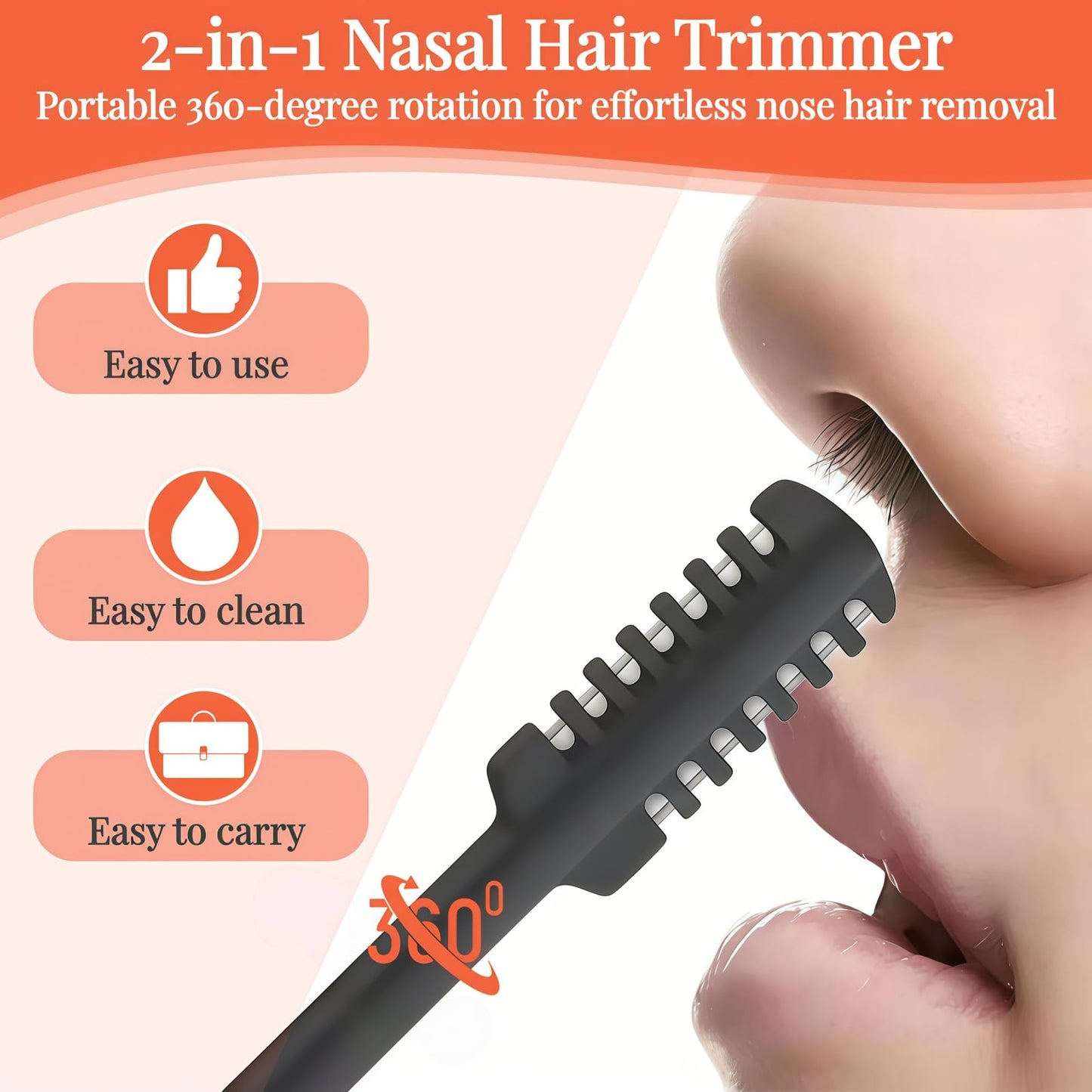 KTBKGV 2026 Upgraded 2-in-1 Nasal Hair Cutter, 360° Rotating Double-Sided Blade, Washable Portable Grooming Tool for Men & Women, Travel Essential Beauty and Personal Care KTBKGV