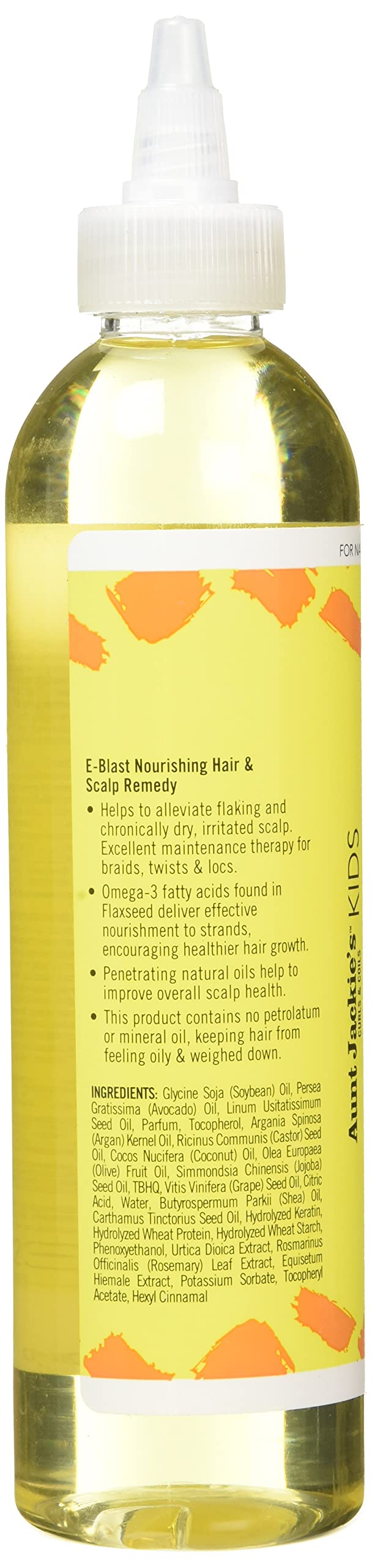 Aunt Jackie's Kids E-Blast Daily Oil for Dry Scalp, Vitamin E and Flaxseed Nourishing Scalp Remedy for Naturally Curly, Coily and Wavy Hair, 8 oz