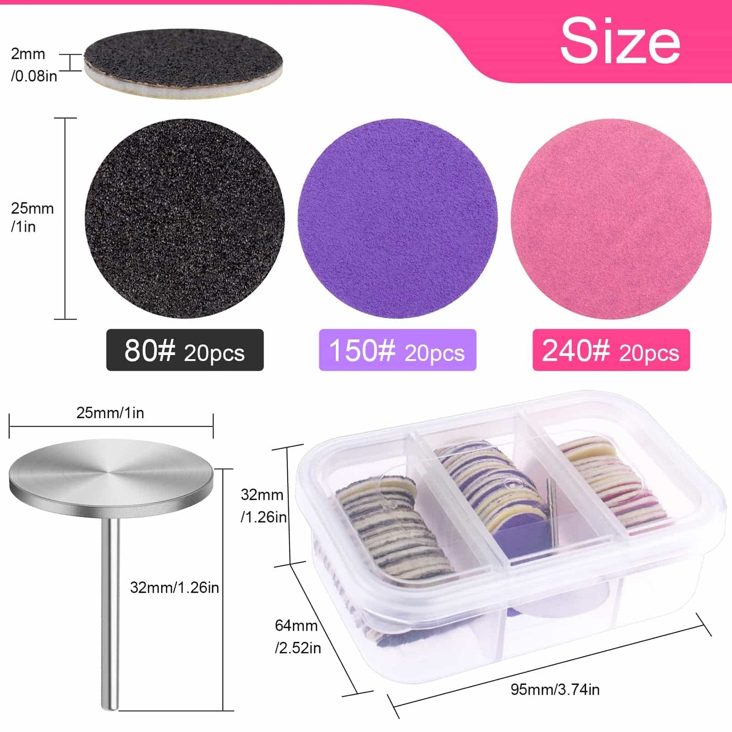 Difenni Sanding Paper Discs with Metal Nail Drill Bit Foot Sandpaper Discs 25mm Foot File Sandpaper Discs #80#150#240 Grits for Manicure Pedicure Beauty & Personal Care Difenni