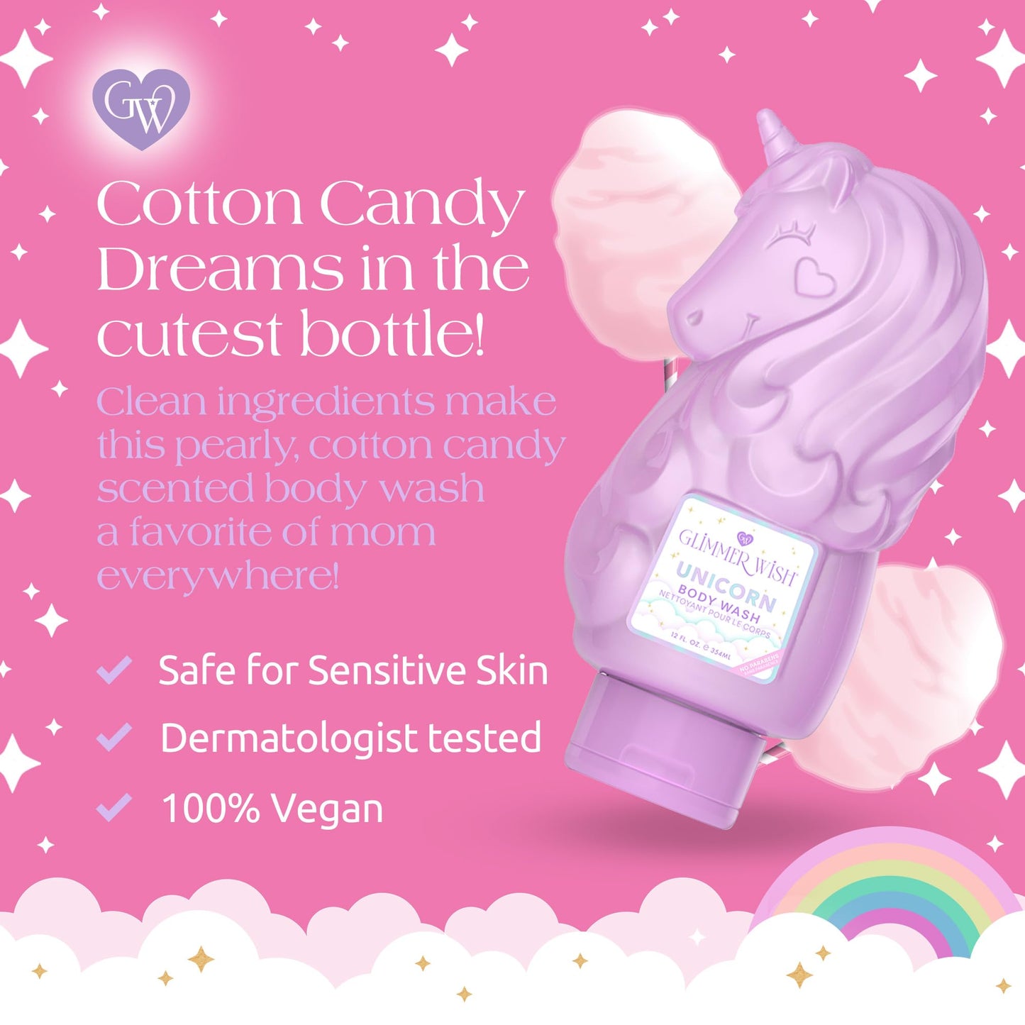 Glimmer Wish Unicorn Kids Body Wash, Gentle Cleanser and Moisturizing Sulfate Free Body Wash, Skin Care for Kids, Vanilla Cotton Candy, 12 Fl Oz Beauty & Personal Care Glimmer Wish