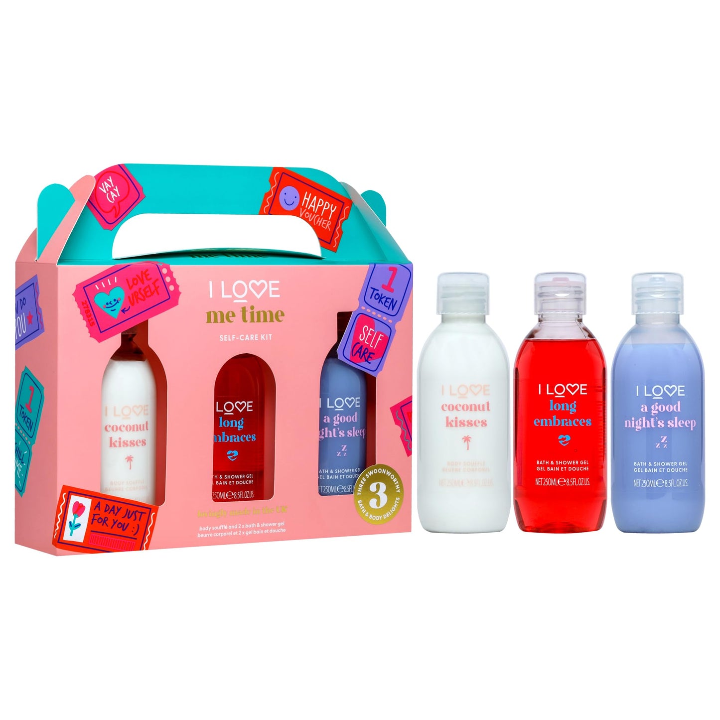 I LOVE Me Time Pamper Pack - Self Care Kit - At Home Spa Kit with Shower Gel and Body Souffle - Cherry, Lavender, and Coconut Fragrance - 3 pc Beauty and Personal Care I LOVE