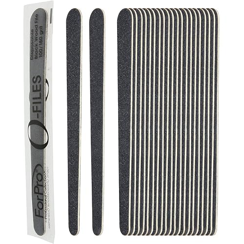 ForPro Professional Collection O-Files Wood Boards, Black, 100/180 Grit, Manicure & Pedicure Nail Files, 6” L x .75“ W, 100-Count Beauty & Personal Care ForPro Professional Collection