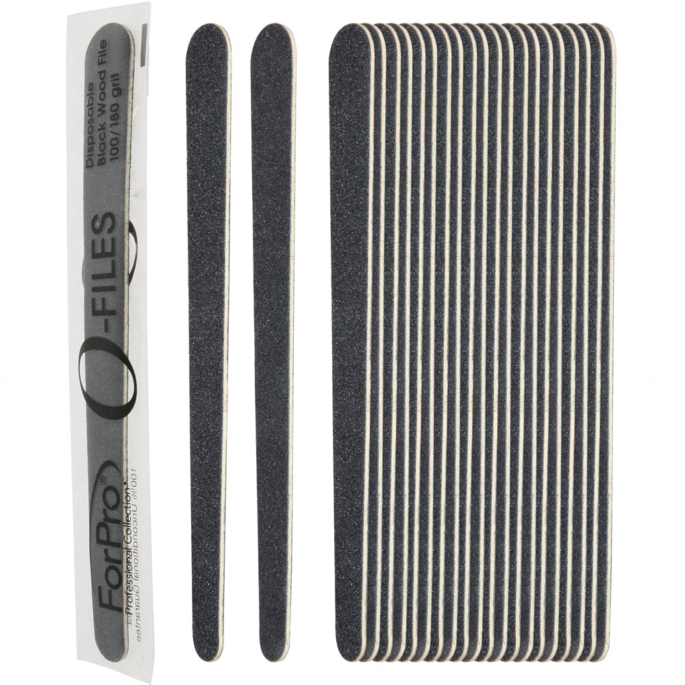 ForPro Professional Collection O-Files Wood Boards, Black, 100/180 Grit, Manicure & Pedicure Nail Files, 6” L x .75“ W, 100-Count Beauty & Personal Care ForPro Professional Collection