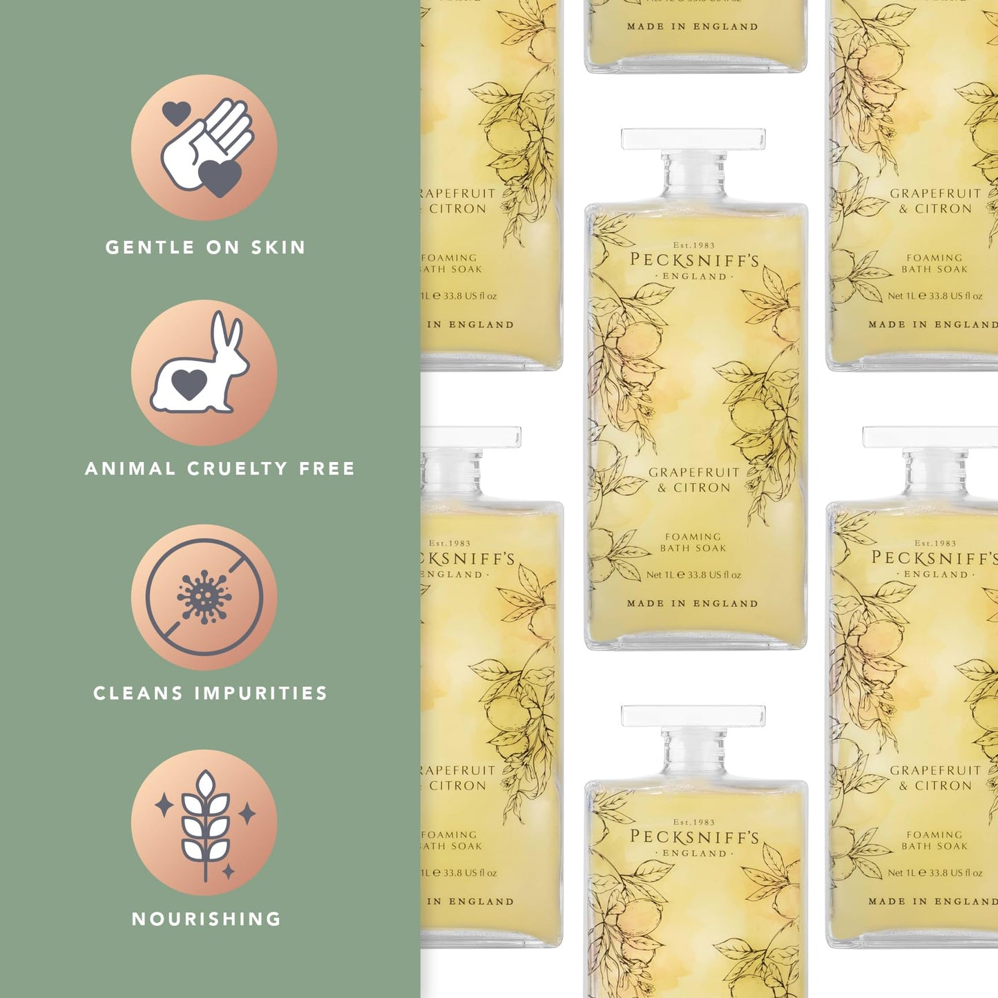 Pecksniff’s Grapefruit & Citron Foaming Bath Soak - Luxury Bubble Bath, 1L / 33.8 fl oz, Made in England Beauty and Personal Care Pecksniff's