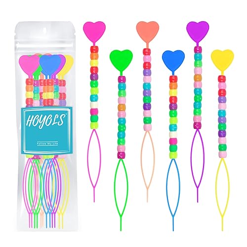 Hoyols Quick Beader for Loading Beads - Braid Stringer Ponytail Maker, Hair Styling Tools Kit for Kids Girls Colorful (6pcs Multi Color w/beads) Beauty & Personal Care HOYOLS