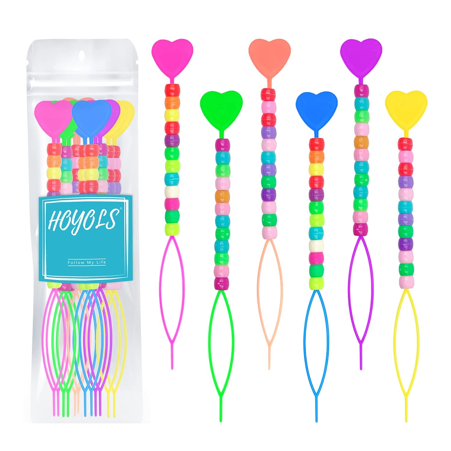 Hoyols Quick Beader for Loading Beads - Braid Stringer Ponytail Maker, Hair Styling Tools Kit for Kids Girls Colorful (6pcs Multi Color w/beads) Beauty & Personal Care HOYOLS