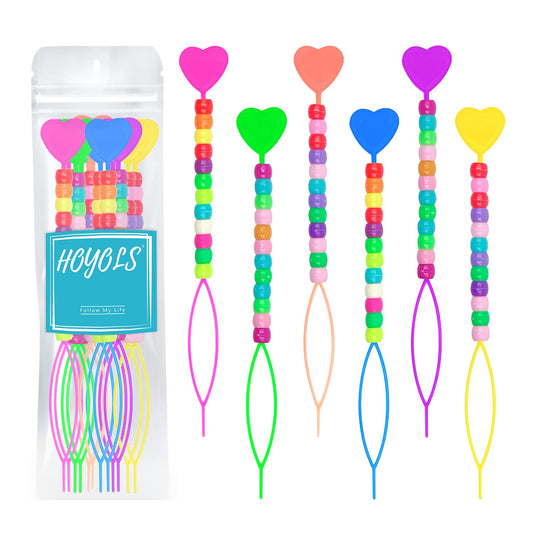 Hoyols Quick Beader for Loading Beads - Braid Stringer Ponytail Maker, Hair Styling Tools Kit for Kids Girls Colorful (6pcs Multi Color w/beads) Beauty & Personal Care HOYOLS