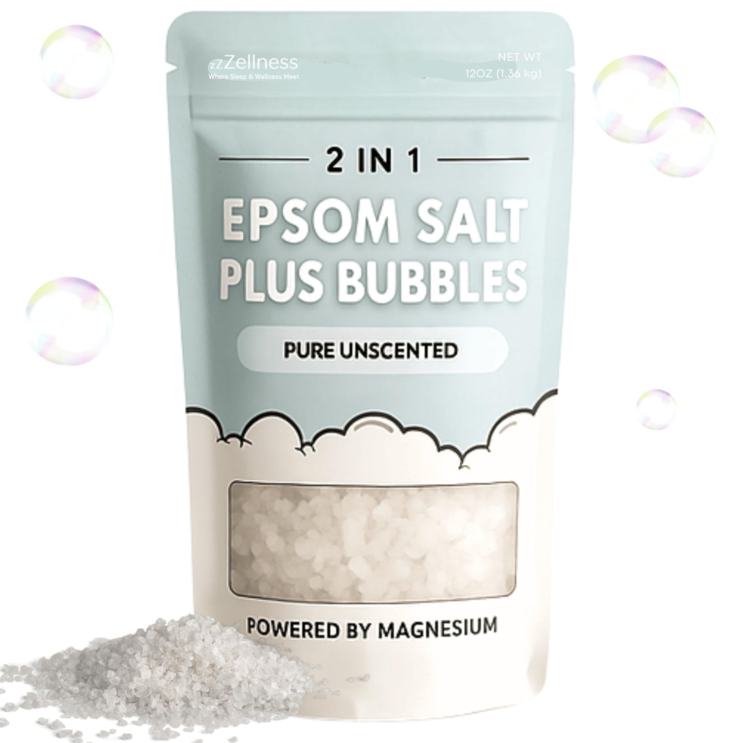 ZZZELLNESS Epsom Salt Plus Bubbles - Pure Unscented Foaming Bath Soak - Magnesium Sulfate for Muscle Recovery, Stress Relief & Relaxation - Great Beauty and Personal Care ZZZELLNESS