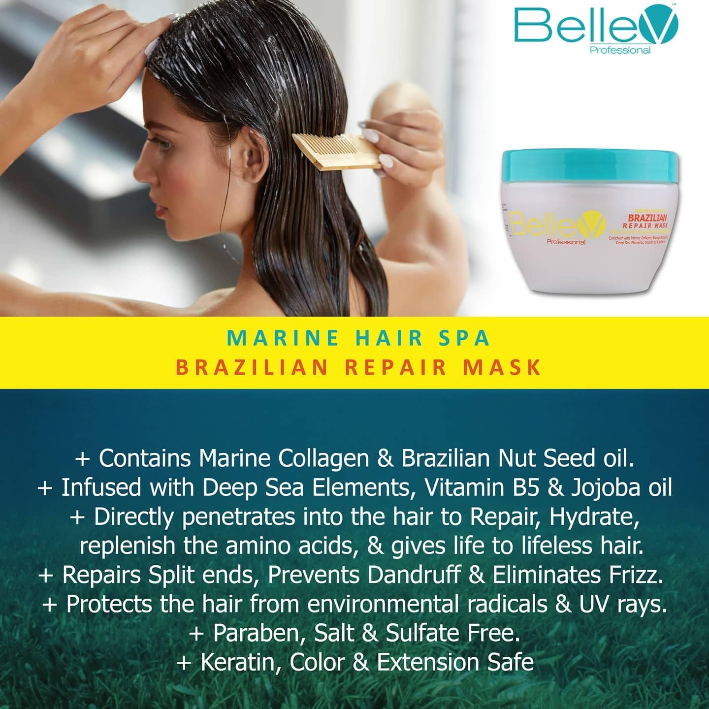 BelleV Professional Marine Hair Spa TRIO SET (16.8 fl oz) Marine Color Shampoo (16.8 fl oz) Marine Conditioner (300g) Brazilian Repair Mask Beauty & Personal Care BelleV