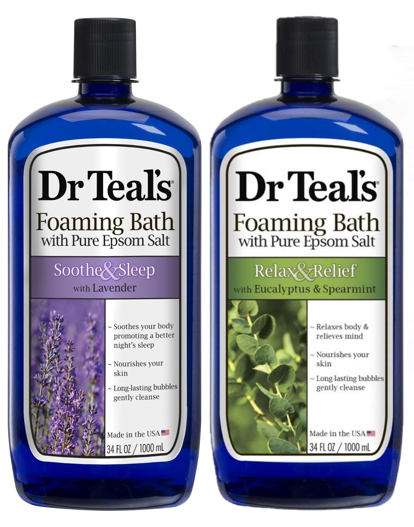 Dr Teal's Foaming Bath Variety Gift Set (2 Pack, 34oz ea.) - Soothe & Sleep Lavender & Relax & Relief Eucalyptus & Spearmint - Pure Epsom Salt Beauty and Personal Care Dr Teal's