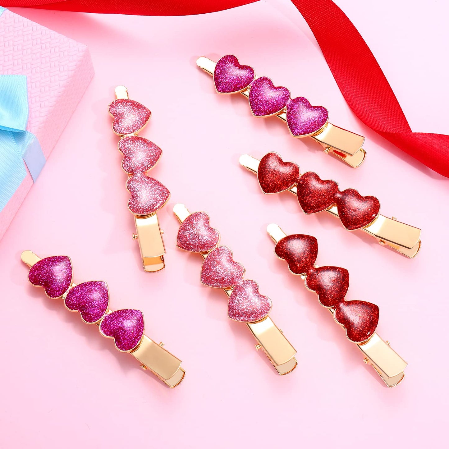 Boderier 6 Pack Valentine's Day Heart Hair Clips for Women Red Pink Fuchsia Glitter Rhinestone Heart Clips Hair Barrette Hair Accessory for Women Beauty & Personal Care boderier