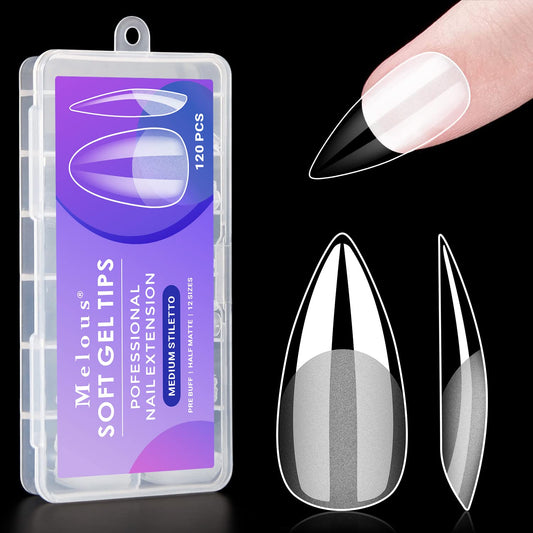 Melous Medium Stiletto Gel False Nail Tips, 120 PCS Pre Buff Full Cover, Square, Matte, 12 Sizes, 120 Number of Pieces, Nail Art Enhancement Beauty & Personal Care Melous