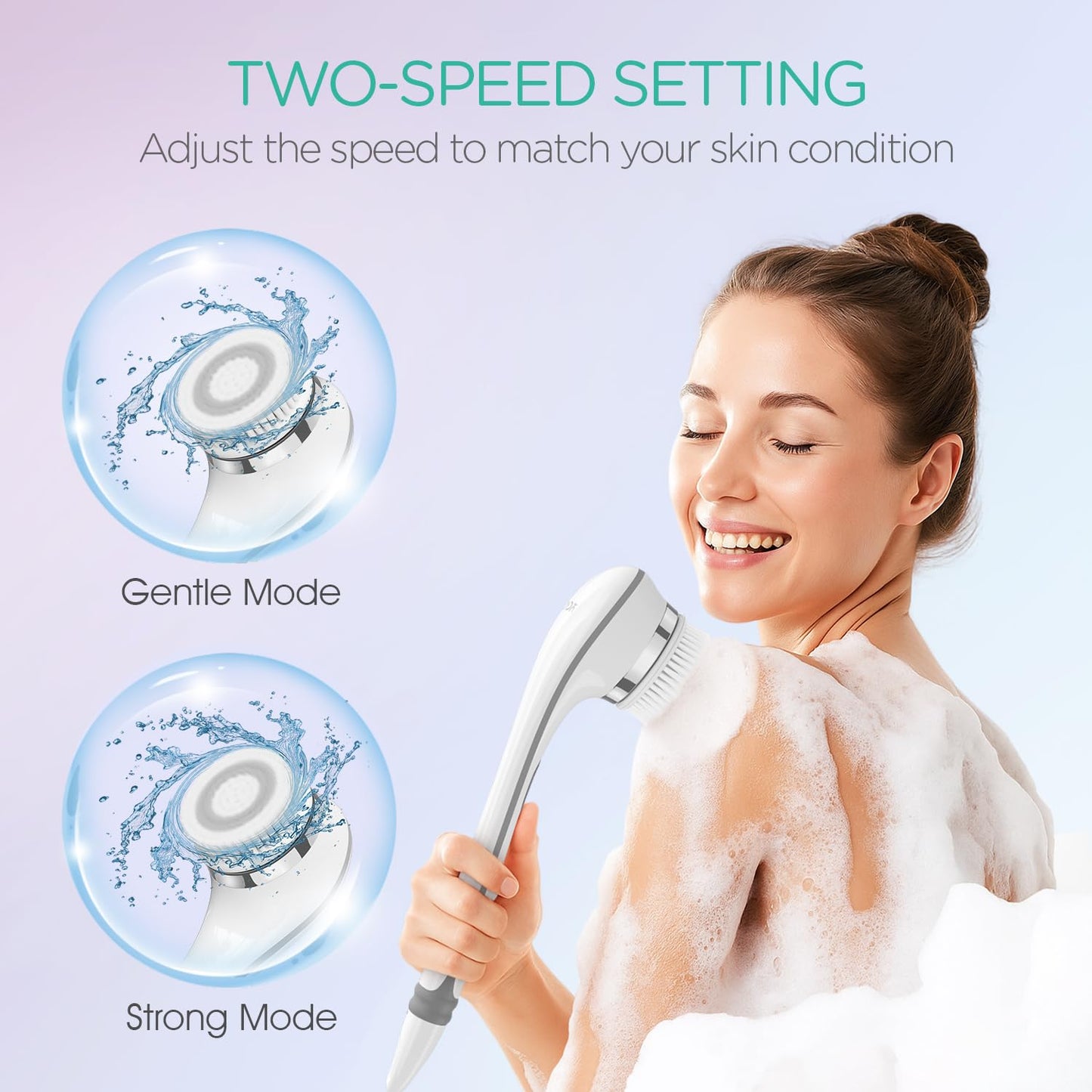 VOYOR Electric Body Brush Back Scrubber for Shower Rechargeable Exfoliating Bath Brush Powered Shower Brush with Non-Slip Long Handle Deep Cleansing Beauty and Personal Care VOYOR