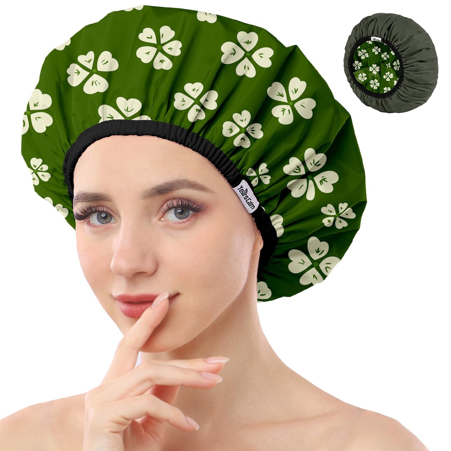 Years calm Shower Caps for Women Reusable Waterproof, Double Layer Waterproof Fabric - Both Sides Usable, Reversible Pattern & Solid Color Design Beauty and Personal Care Years calm