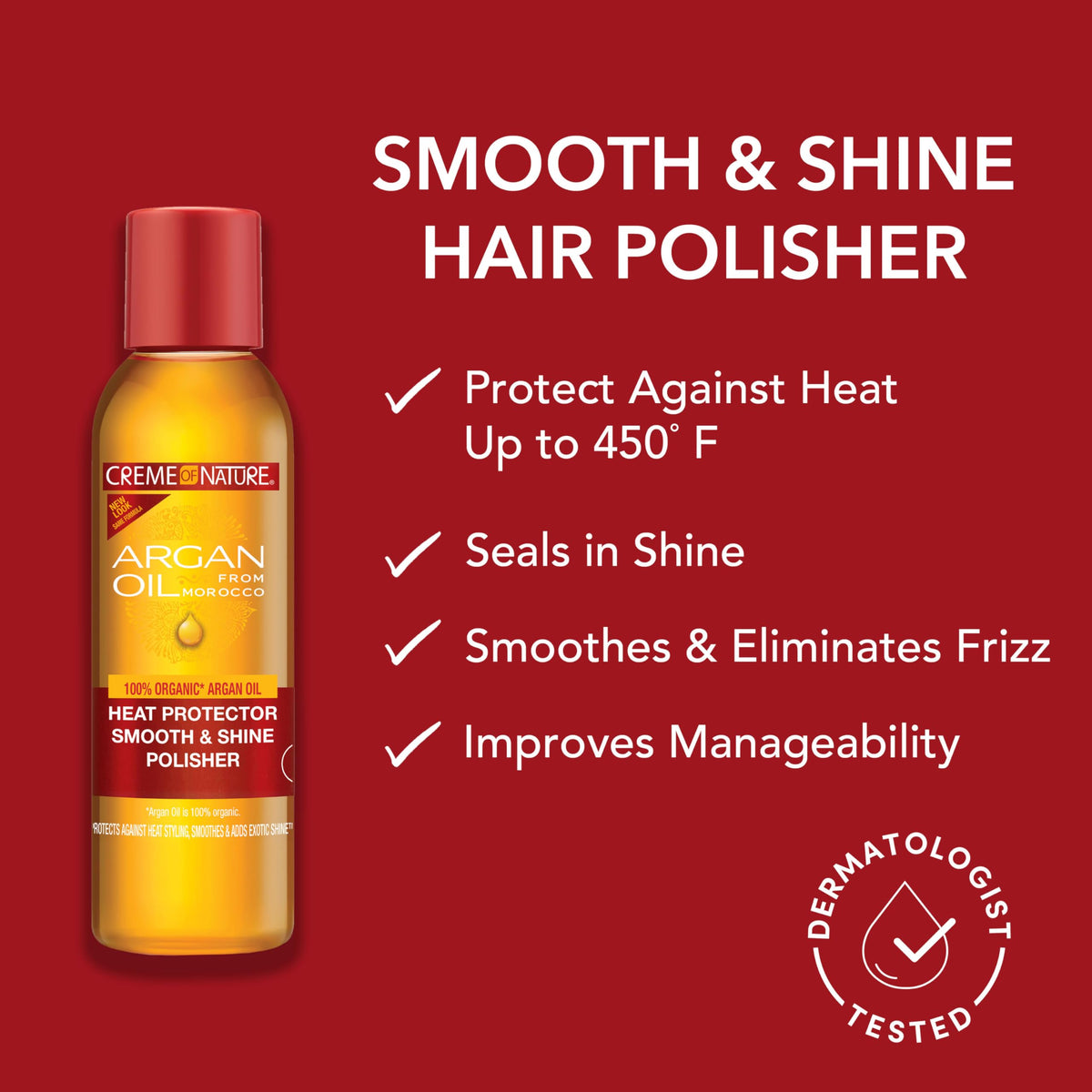 Creme of Nature Heat Protector Smooth & Shine Polisher, Smooths Hair, Protects Up to 450°F, Infused with Argan Oil, Stocking Stuffer for Women, 4 fl Beauty & Personal Care Creme of Nature