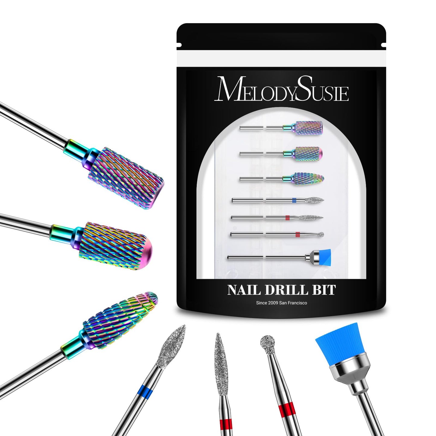 MelodySusie Nail Drill Bits Set, 7pcs Tungsten Carbide Diamond Nail Drill Bits for Acrylic Nails Poly Gel Cuticle Remove, 3/32'' Professional Nail Beauty & Personal Care MelodySusie