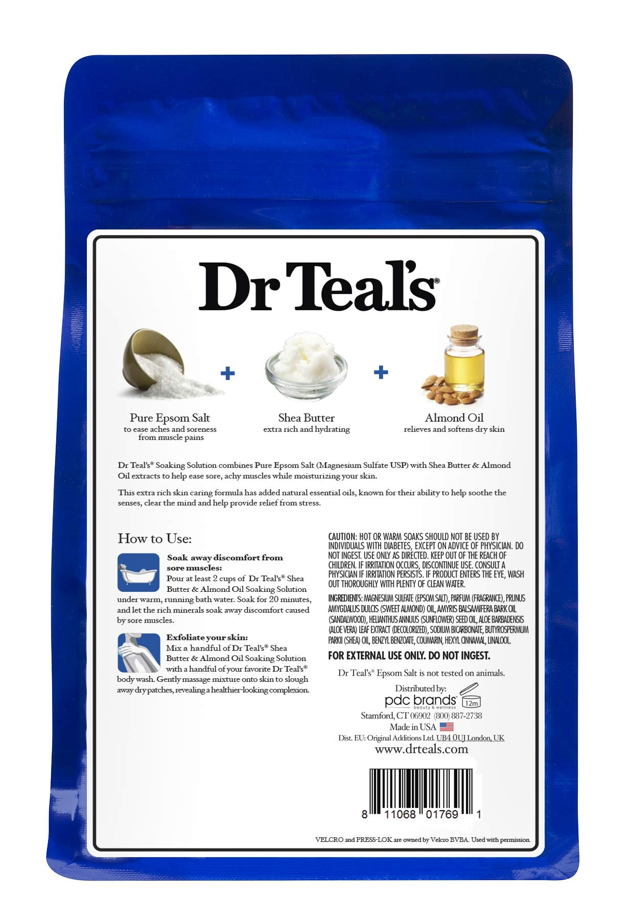 Dr. Teal's Epsom Salt Shea Butter Almond Oil Bath Soaking Solution with Essential Oils - Pack of 2, 3 lb Resealable Bags - Soften and Moisturize Your Beauty and Personal Care Dr Teal's