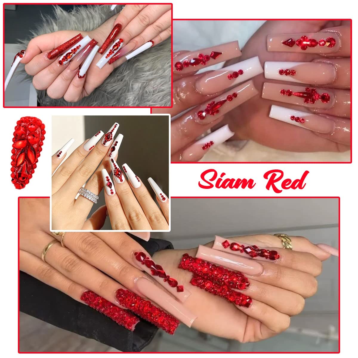 qiipii 2052Pcs Red Nail Rhinestones 72 Multi Shapes Siam Red Rhinestones for Nails Flatback Nail Gems K9 Glass Round Ruby Red Beads Stones Diamonds Beauty and Personal Care qiipii