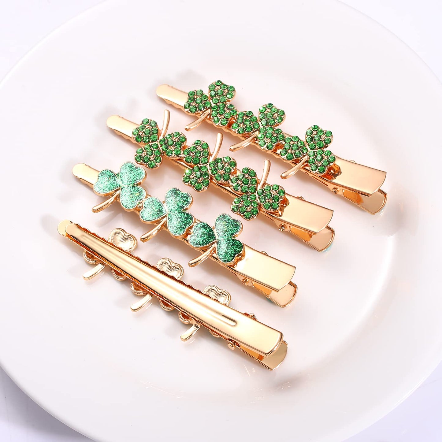 St.Patrick’s Day Hair Clips Crystal Glitter Shamrock Hairpins Green Lucky Leaf Embellished Gold Alligator Hair Clips for Party Gift (2 Pairs Lucky Beauty & Personal Care HEIDKRUEGER