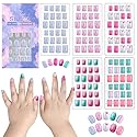 SIUSIO 120 Pcs 5 Pack Children Acrylic Fake Nails Press on Pre-glue Full Cover Glitter Gradient Color Rainbow Short False Nail Art Kits Set for Kids Beauty & Personal Care SIUSIO