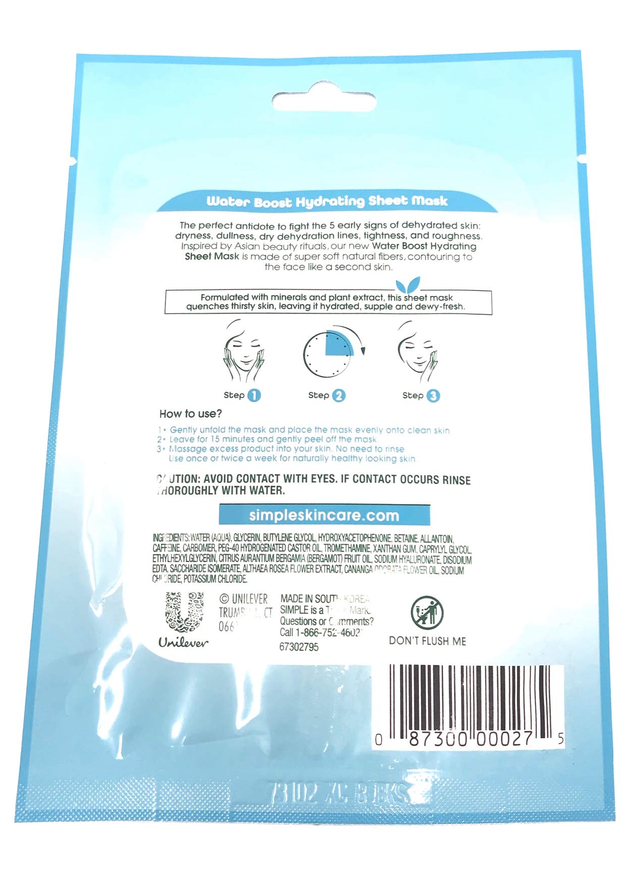 Simple Water Boost Hydrating Sheet Mask, 1 Mask (Bundle of 2) Beauty & Personal Care Simple