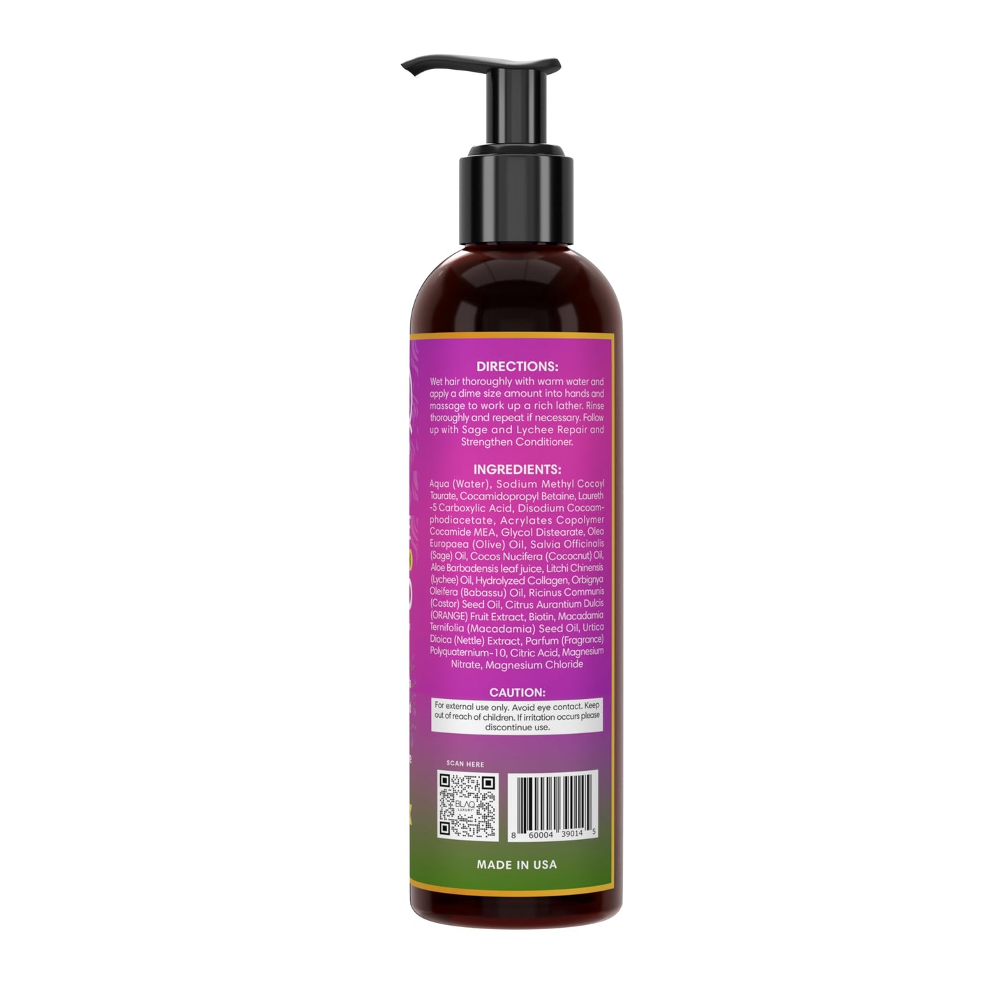 Blaq Luxury Sage & Lychee Repair and Strengthen Shampoo - Infused with Biotin and Nettle - Sulfate-Free Formula for All Hair Types - Promotes Hair Beauty & Personal Care Blaq Luxury