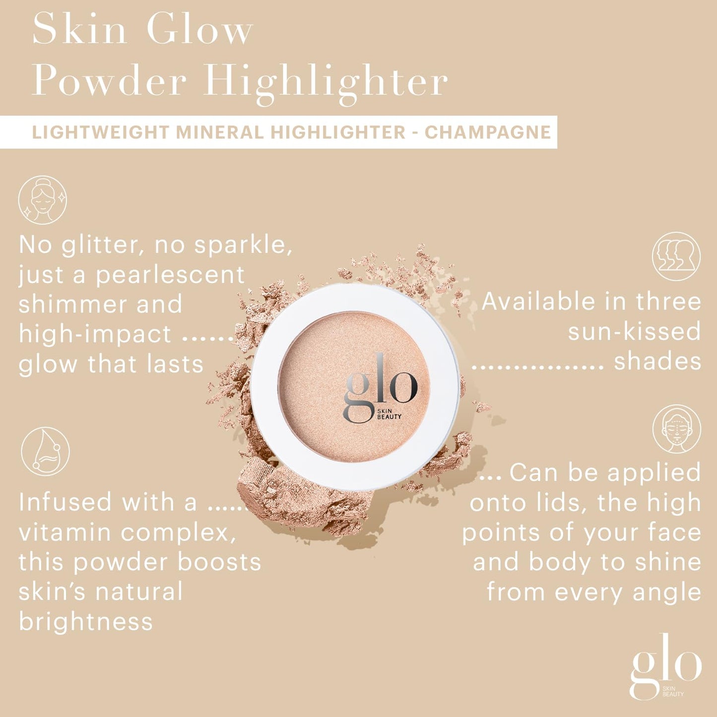 Glo Skin Beauty Skin Glow Powder Highlighter | Clean Mineral Cheek Highlighter | 3 Shimmery Shades, Champagne Beauty & Personal Care Glo Skin Beauty
