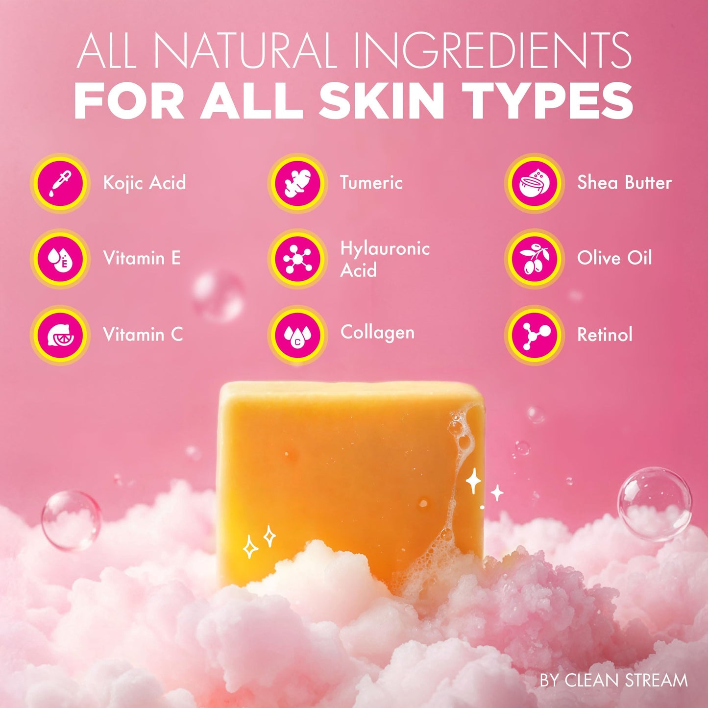 Cleanstream Radiance Soap Bars with Retinol, Vitamin C & Collagen - Gentle Cleanser for Face, Body & Intimate Areas - With Shea Butter, Turmeric Beauty & Personal Care Cleanstream