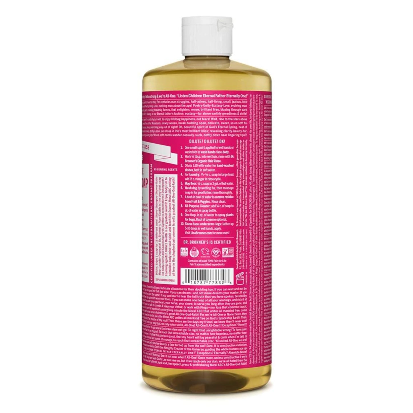 Dr. Bronner's Organic Pure Castile Liquid Soap, Rose, 32 oz, 2 pk Beauty & Personal Care Dr. Bronner's