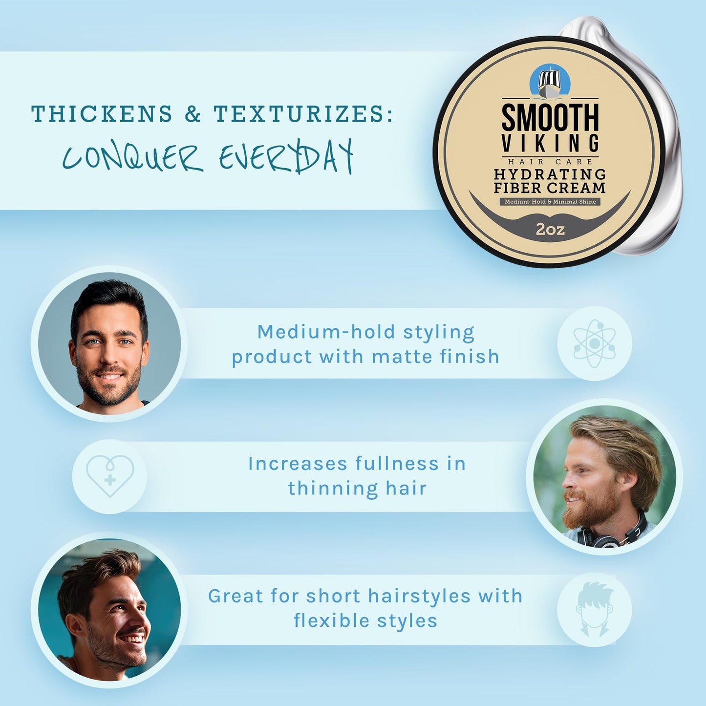 Smooth Viking Hydrating Fiber Cream for Men - Hair Gel with Flexible Styling, 2oz - Improves Hair Health, Natural Scent, Minimal Shine, Dairy-Free Beauty & Personal Care SMOOTH VIKING BEARD CARE