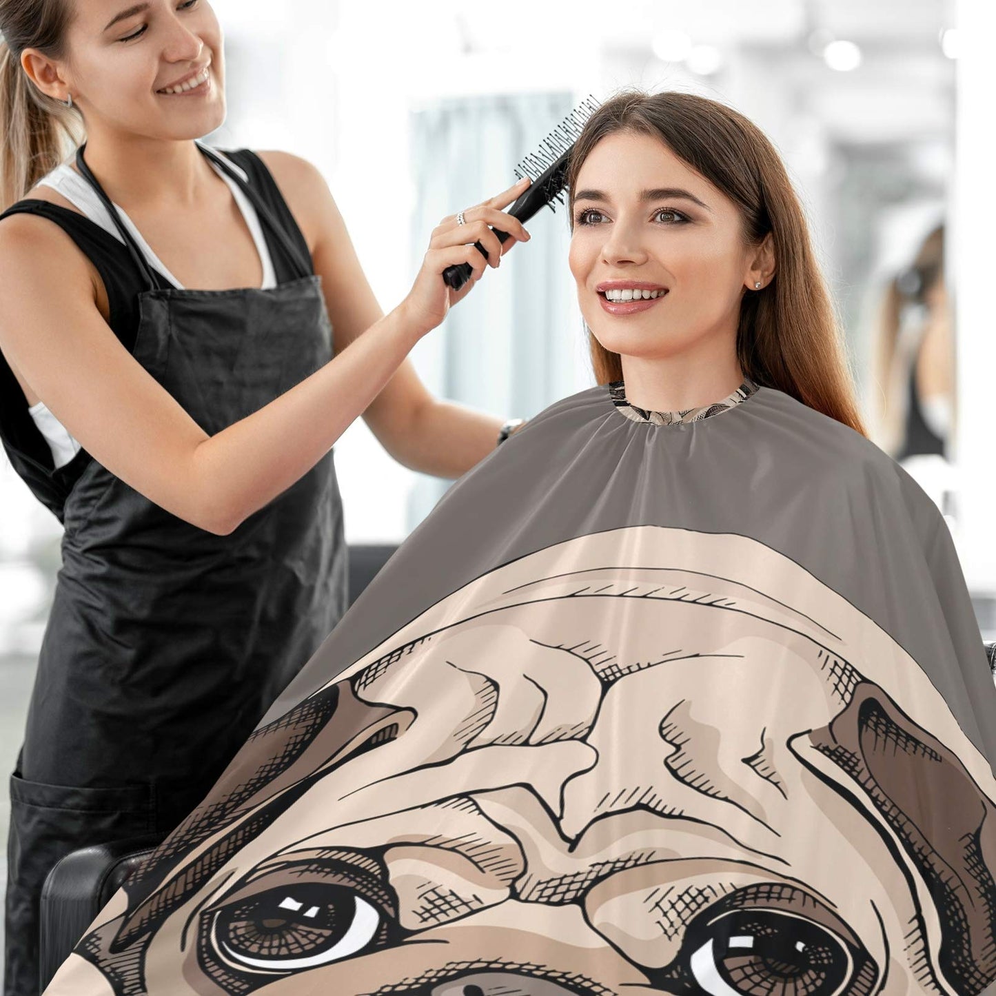 visesunny Barber Cape Pug Puppy Cartoon Animal Polyester Hair Cutting Salon Cape Apron Anti-Static Haircut Shaving Cloth Beard Shaving Bib Beauty and Personal Care visesunny